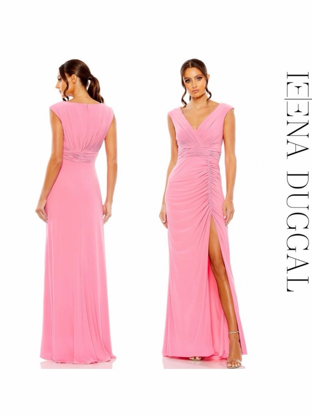 NWT Pink V-Neck Ruched Evening Gown